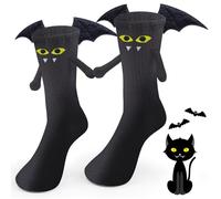 Halloween Bat Socks Magnetic Gifts Cute Holding Hands Socks Bat Design With Wings and Fangs, Fun Spooky Novelty Crew Sock For Halloween Party Costumes, Women, Kids Or Adults, Friendship Gift