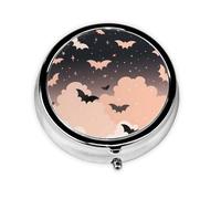 Halloween Bat Stars Sky Round Pill Box with 3 Compartments, Mini Metal Pill Organizer for Purse or Pocket, Lightweight Portable for Daily Use Gifts Travel