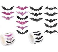 Halloween Bat Sticker Rolls - 1000pcs Spooky Pink & Black Bats Waterproof Reusable Laptop Stickers,Sparkly Self-Adhesive Stickers for Halloween Party Envelope Scrapbook Decor
