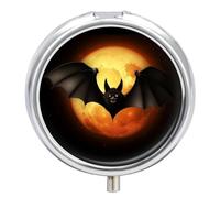Halloween Bat Travel Pill Box Case 3 Compartment Cute Pill Organizer Metal Pill Holder with Mirror Small Medicine Organizer Daily Pill Container for Purse Pocket Portable Meds Box