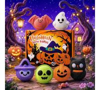 Halloween Bath Bombs Set - Ghost, Bat, Witch Hat & Pumpkin Designs
