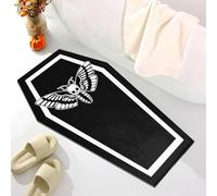 Halloween Bath Rug, Coffin Shape Rug, 21x31 in, Dark Bath Mat for Decor, Black Bathroom Rugs, Halloween Decorative Mat Skull Moth Floor Rug for Bathroom, Halloween Party, Kitchen, Entryway, Non-Slip