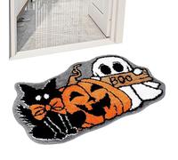 Halloween Bath Rug, Pumpkin Black Cat Pattern, Cartoon Rug, Non-Slip Welcome Mat, Soft, Halloween Bath Mat in Various High Speed Areas, Ghost Bathroom, Black