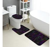 Halloween Bathroom Mat Sets 3 Piece, Colorful Spider Web Absorbent Non Slip Toilet Rugs U Shaped Washable, Spooky Decor Quick Dry Memory Foam Bathroom Rug Set