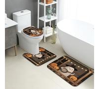 Halloween Bathroom Mat Sets 3 Piece, Cute Ghosts Pumpkin Pattern Absorbent Non Slip Toilet Rugs U Shaped Washable, Fun Fall Quick Dry Flannel Bathroom Rug Set