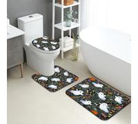 Halloween Bathroom Mat Sets 3 Piece, Fanciful Ghosts Spider Webs Absorbent Non Slip Toilet Rugs U Shaped Washable, Spooky Fun Quick Dry Memory Foam Bathroom Rug Set
