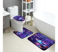 Halloween Bathroom Mat Sets 3 Piece, Ghosts and Potions Absorbent Non Slip Toilet Rugs U Shaped Washable, Haunted House Quick Dry Memory Foam Rug Set