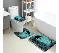 Halloween Bathroom Mat Sets 3 Piece, Gothic Witch Silhouette Absorbent Non Slip Toilet Rugs U Shaped Washable, Spooky Tree Quick Dry Flannel Bathroom Rug Set