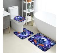 Halloween Bathroom Mat Sets 3 Piece, Haunted House Pumpkin Ghost Absorbent Non Slip Toilet Rugs U Shaped Washable, Autumn Quick Dry Flannel Rug Set