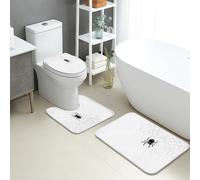 Halloween Bathroom Mat Sets 3 Piece, Spider Web Black Decor Absorbent Non Slip Toilet Rugs U Shaped Washable, Spooky Quick Dry Memory Foam Bathroom Rug Set