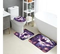 Halloween Bathroom Mat Sets 3 Piece, Spooky Bat Haunted House Absorbent Non Slip Toilet Rugs U Shaped Washable, Autumn Quick Dry Memory Foam Bathroom Rug Set