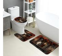 Halloween Bathroom Mat Sets 3 Piece, Spooky Ghosts and Autumn Leaves Absorbent Non Slip Toilet Rugs U Shaped Washable, Fall Themed Quick Dry Flannel Bathroom Rug Set