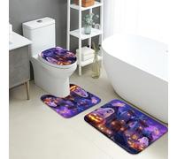 Halloween Bathroom Mat Sets 3 Piece, Spooky Ghosts Pumpkins Absorbent Non Slip Toilet Rugs U Shaped Washable, Haunted House Quick Dry Flannel Bathroom Rug Set