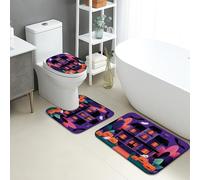 Halloween Bathroom Mat Sets 3 Piece, Spooky Haunted House Ghosts Pumpkin Non Slip Toilet Rugs U Shaped Washable, Autumn Decorative Quick Dry Memory Foam Bathroom Rug Set