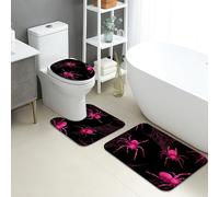 Halloween Bathroom Mat Sets 3 Piece, Spooky Peach Spider Web Absorbent Non Slip Toilet Rugs U Shaped Washable, Gothic Quick Dry Flannel Bathroom Rug Set