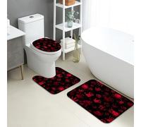 Halloween Bathroom Mat Sets 3 Piece, Spooky Red Handprints and Splatter Absorbent Non Slip Toilet Rugs U Shaped Washable, Festive Quick Dry Memory Foam Bathroom Rug Set