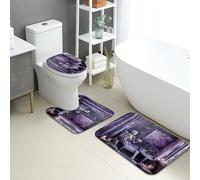 Halloween Bathroom Mat Sets 3 Piece, Spooky Skeleton Bubble Design Absorbent Non Slip Toilet Rugs U Shaped Washable, Gothic Quick Dry Memory Foam Bathroom Rug Set