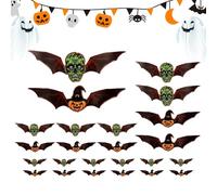 Halloween Bats - 24 Piece 3D Lighted Wall Decal Set for Party Display | PVC with Adhesive Backing, Decorative Bat Stickers, Spooky Effect for Holiday Bedroom School Classroom Celebration