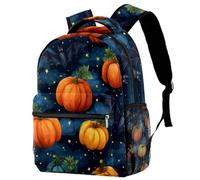 Halloween Bats and Pumpkins on Dark Blue Sky University Laptop Backpack, Travel Bag Large Capacity & Adjustable Strap