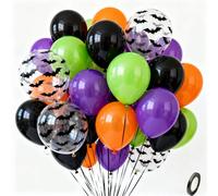 Halloween Bats Balloons Party Decorations 12 Inch Black Orange Green Purple Bat Balloon Arch Garland for Kids Halloween Birthday Baby Shower Bachelorette Party Decorations Supplies