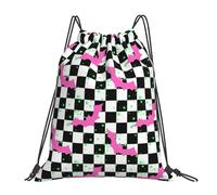 Halloween Bats Black White Checkerboard Unisex Drawstring Backpack Portable Swimming Bag Waterproof Drawstring Bag For Football Gym Travel