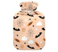 Halloween Bats Candy Beige Hot Water Bottle with Cover for Pain Relief Hand Feet Warmer for Headaches, 1L