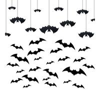 Halloween Bats Decorations, 136PCS Halloween Party Decorations Set with 16pcs Hanging Bats and 120pcs 3D Black Scary Bat Stickers, for Home Window Room Decor