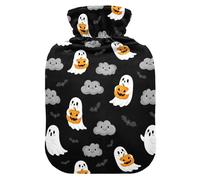 Halloween Bats Ghost Pumpkin Hot Water Bottle with Cover for Pain Relief Feet and Bed Warmer for Headaches, 2L