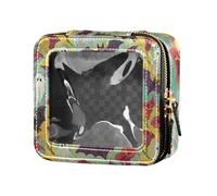 Halloween Bats Ghosts Red Calla Lily Oil Painting Clear Small Makeup Bag for Purse Leather Cosmetic Bag for Travel