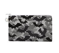 Halloween Bats Grey Canvas Coin Purse, Portable Zippered Change Pouch for Women, Small Wallet for Coins Keys Cards Lipstick