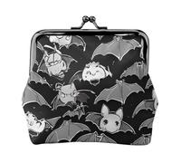Halloween Bats Grey Full Double-Sided Printed Pattern Women's and Girls' Fashionable Leather Kiss Lock Coin Purse Card Bag