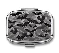 Halloween Bats Grey Pill Box 2 Compartment Portable Pill Case Daily Square Pill Organizer for Pocket Purse Daily Medicine Container to Hold Vitamins Fish Oil Travel Gifts