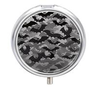 Halloween Bats Grey Pill Case 3 Compartment Portable Pill Box Daily Round Pill Organizer for Pocket Purse Daily Medicine Container to Hold Vitamins Fish Oil Travel Gifts