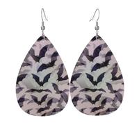 Halloween Bats Grey Print Leather Teardrop Dangle Earrings Fashion