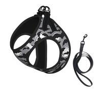 Halloween Bats Grey Print Small Dog Harness And Leash Set, Adjustable Soft Vest With 360° Reflective Straps For Cats Puppy