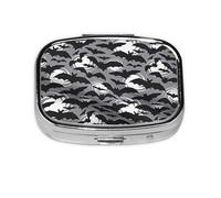 Halloween Bats Grey Print Square Metal Pill Box Decorative Pill Case - Carry Your Meds in Style (Rectangular)