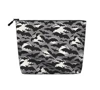 Halloween Bats Grey Printed Single-Layer Cosmetic Bag Faux Linen Material Large Capacity Coin Purse Travel and Business Trip Essential