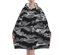 Halloween Bats Grey- Super Soft Wearable Blanket Hoodie For Men And Women - Warm, Fashionable, Cozy Flannel Hooded Sweatshirt - Oversized, Loose Hoodie Blankets With Pocket For Ultimate Comfort