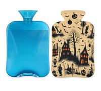 Halloween Bats Hot Water Bottle with Cover, Castle Tree Print 2L Hot Water Bag for Pain Relief, Neck Soft and Shoulder, Hand Feet Warmer, Hot and Cold Compress for Adult Kids