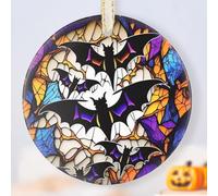 Halloween Bats In The Dark Noel Xmas Tree Hanging Ceramic Crimbo Baubles With Ribbon Xmas Ornaments
