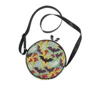 Halloween Bats Red Calla Lily Oil Painting Round Cute Crossbody Bags for Women Comfort with Adjustable Strap Small Black Purses Walk the dog Canvas Messenger Purse