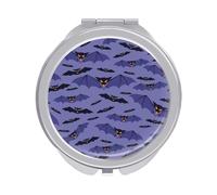 Halloween Bats Seamless on Purple Folding Make Up Mirror, Compact 2X/1X Magnification Mirror, Women Portable Travel Makeup Mirror 2.4 x 2.4 inch