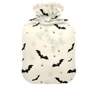 Halloween Bats Spiders Beige Hot Water Bottle with Cover for Pain Relief Feet Warmer for Adults, 1L