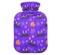 Halloween Bats Spiders Purple Hot Water Bottle with Cover for Pain Relief Feet and Bed Warmer for Menstrual Cramps, 1L