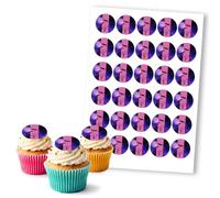 Halloween Bats & Trees Pink Plaid, 30 Edible Paper 1.5" Cupcake Toppers