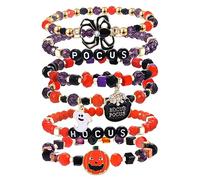 Halloween Beaded Bracelets Pumpkin Spider Ghost Charms Bracelets BOO Happy Halloween Stretch Bracelets Set Holiday Gift, Acrylic, beads