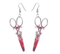 Halloween Beads for Jewellery Axe Teeth Scissors Drop Earrings For Women Girls Blood Printed Gothic Scissor Earrings Hallowee Party Halloween Decoration Window (A, One Size)
