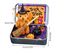 Halloween Bear in a Box for Trick or Treat,A Little Pocket Bear Hug,Handmade Little WitchBear in Box,Mini PlushBear,with Witch Wizard Blanket Broom Pumpkin&Cat for Halloween Toy Party Favor Gifts