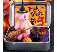 Halloween Bear in a Box for Trick or Treat,A Little Pocket Bear Hug,Handmade Little WitchBear in Box,Mini PlushBear,with Witch Wizard Blanket Broom Pumpkin&Cat for Halloween Toy Party Favor Gifts