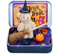 Halloween Bear in A Box for Trick or Treat, Halloween Stuffed Animals Bear Toys with Pumpkin and Witch Hat, Handmade Mini Plush Bears Gifts for Friends (#A)